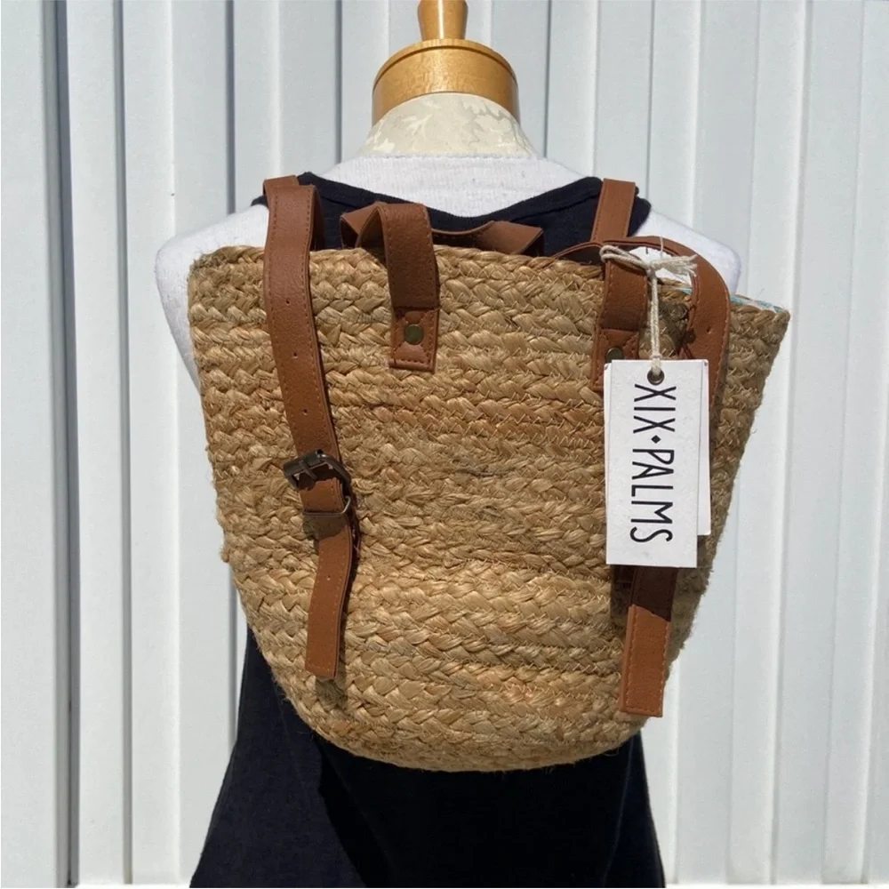 XIX PALMS Beach Insulated Cooler Picnic Shorebreak Woven Jute Backpack NEW